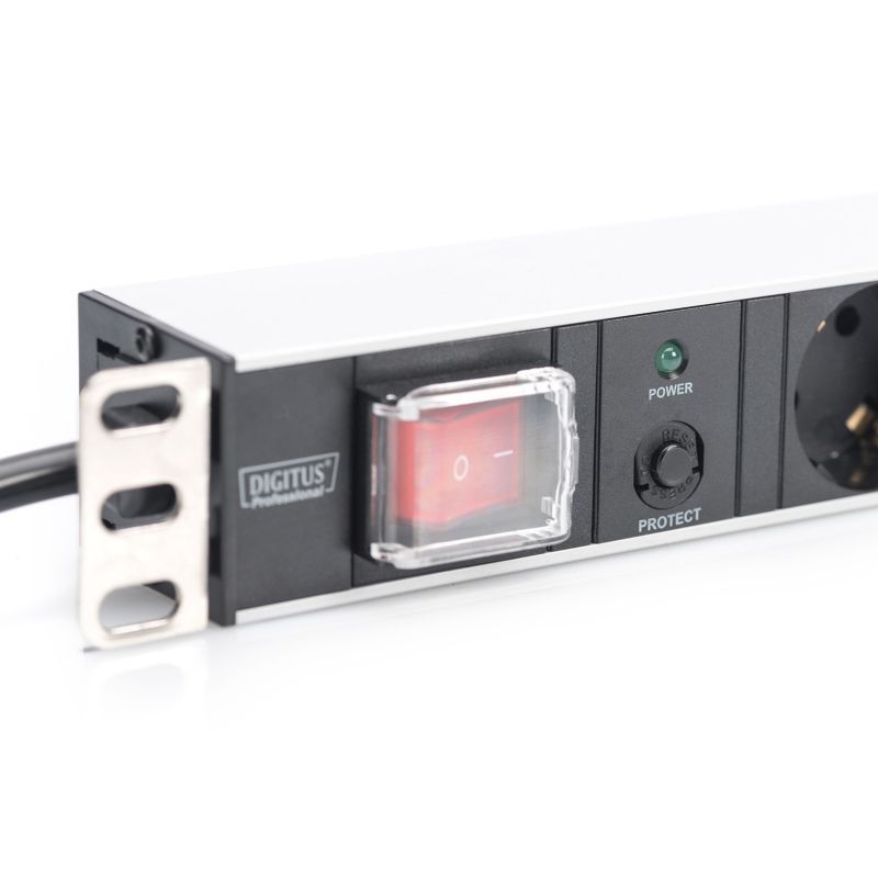 3. Digitus Listwa zasilająca PDU 19" Rack, 7x gniazdo schuko, 2.0m, 1x wtyk unischuko, 16A, wł./wył., zabezpieczenie przeciążeniowe, profil aluminiowy