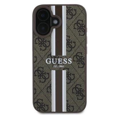 3. Etui Guess 4G Printed Stripes MagSafe na iPhone 16 Plus - brązowe