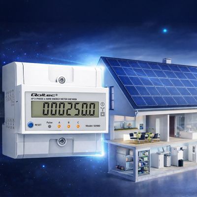 3. Qoltec 50980 Trójfazowy elektroniczny licznik z resetem | miernik zużycia energii na szynę DIN | 400V | 100A | LCD | LED | 4P