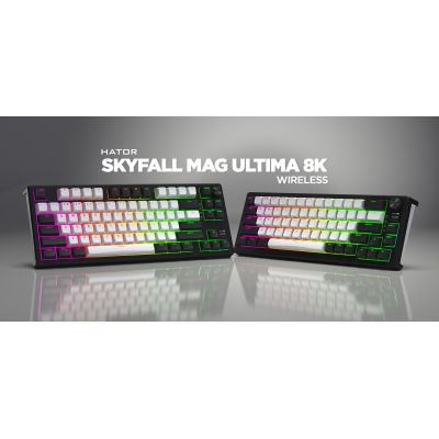 7. HATOR Skyfall 65 MAG ULTIMA 8K wireless klawiatura Gaming USB + RF Wireless + Bluetooth QWERTY US English Czarny, Biały
