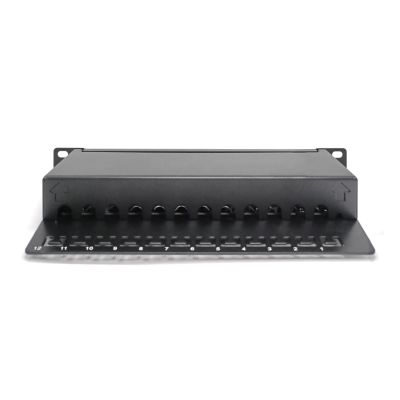 4. Digitus Panel krosowy (patch panel) 10'' 12x RJ45, LSA poziom, kat.6A, ekranowany, 1U, czarny, prowadnica kabli