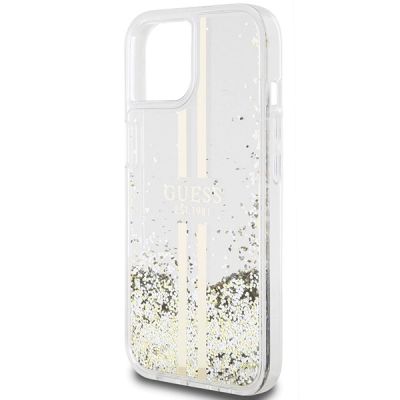 6. Etui Guess Liquid Glitter Gold Stripes na iPhone 15 Plus / 14 Plus - przezroczyste