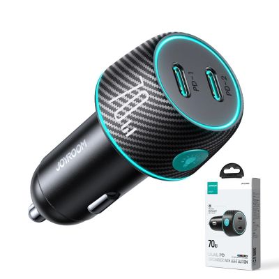 9. Ładowarka samochodowa 2x USB C 70W z podświetleniem LED Joyroom JR-CCN02 - czarna