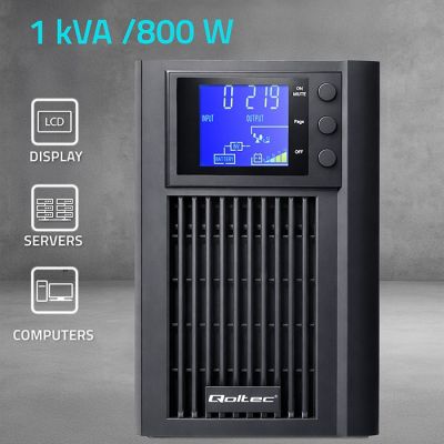 3. Qoltec Zasilacz awaryjny UPS Pure Sine Wave | 1kVA | 800W | AVR | LCD |  Czysty Sinus