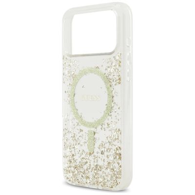 6. Etui Guess Resin Bottom Glitter MagSafe na iPhone 17 Pro Max - złote