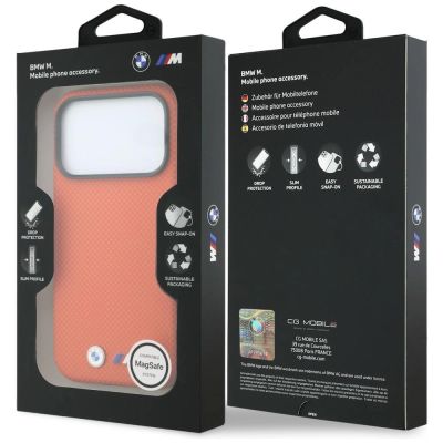 8. Etui BMW M Quadrille Kevlar Metal Logo MagSafe na iPhone 17 Pro Max / 18 Pro Max - pomarańczowe