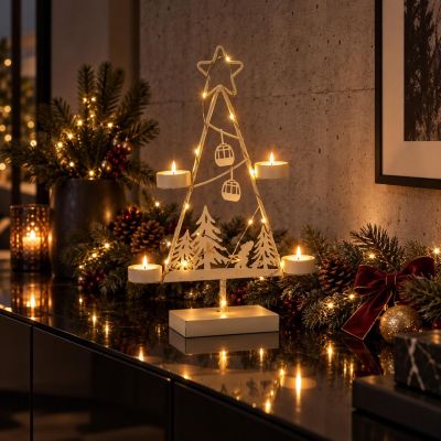 5. ŚWIECZNIK METALOWA CHOINKA LED 38CM BIAŁA