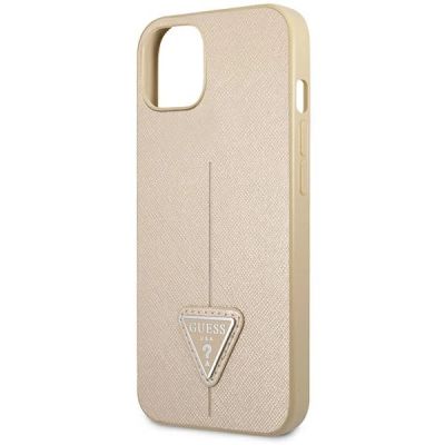 6. Etui Guess Saffiano Triangle Logo na iPhone 14 Plus - beżowe