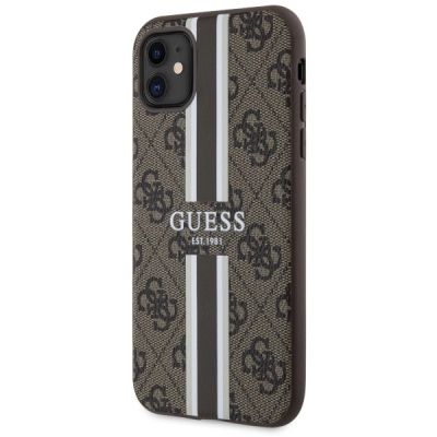 2. Etui Guess 4G Printed Stripes MagSafe na iPhone 11 / Xr - brązowe