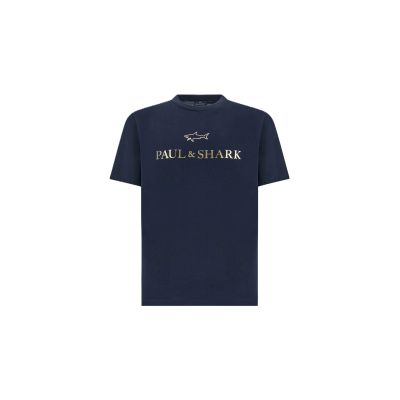 8. Paul&Shark T-shirt bawełniany męski granatowo-złoty 99311007-50E - klasyczny krój, logo