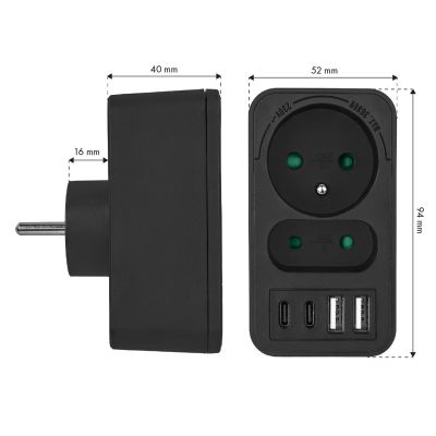 6. MACLEAN GNIAZDKO PRĄDOWE X2 + 4XUSB, ROZGAŁĘŹNIK Z 2 GNIAZDAMI, 2XUSB A, 2XUSB C PD 20W, 1X16A + 1X6A MCE249 F/B