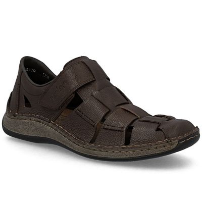 Skórzane półbuty męskie ażurowe brązowe Rieker 05281-25