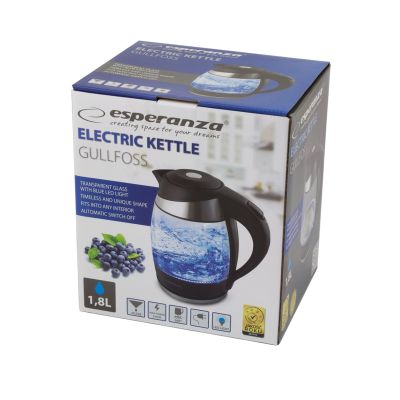 11. Czajnik elektryczny Esperanza Gullfoss EKK009 (2200W 1.8l; kolor przeźroczysty)