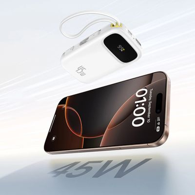 7. Powerbank Baseus EnerFill FC31 20000mAh 45W z wyświetlaczem cyfrowym z 2 wbudowanymi kablami USB-C - biały