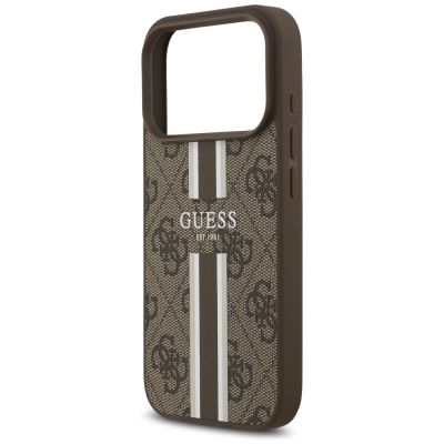 6. Etui Guess 4G Printed Stripes MagSafe na iPhone 17 Pro - brązowe
