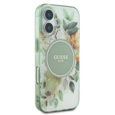 4. Etui Guess IML Flower & Tonal Circle MagSafe na iPhone 16 Plus - zielone