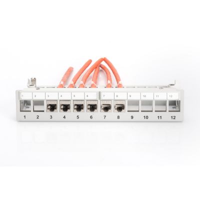 5. Panel krosowy modularny desktop 12x keystone, ekranowany, szary, prowadnica kabli, pola opisowe