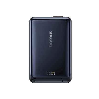 5. Powerbank Baseus Nomos 10000mAh 45W Qi2 z podstawką kompatybilny z MagSafe z wbudowanym kablem USB-C - czarny
