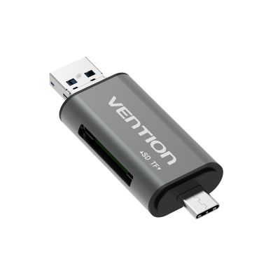 2. Czytnik kart SD / microSD Vention ze złączami USB 3.0 USB-C microSD szary