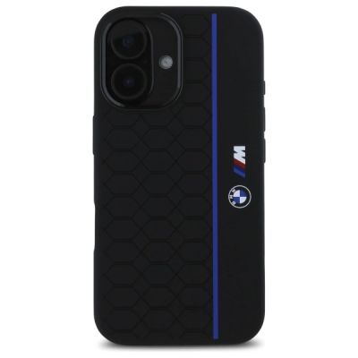 3. Etui BMW Silicone Hexagon Blue Line MagSafe na iPhone 16 - czarne