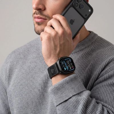 5. Pasek Tech-Protect Nylon Elite na Apple Watch 44 / 45 / 46 / 49 mm - czarno-pomarańczowy
