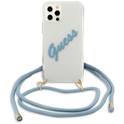 Etui Guess Script Vintage na iPhone 12 Pro Max - niebieskie