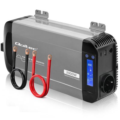 2. Qoltec Przetwornica napięcia Pure Sine Wave | 12V na 230V | 1000/2000W | LCD | USB | USB-C | Kompatybilna z LiFePO4 GEL AGM