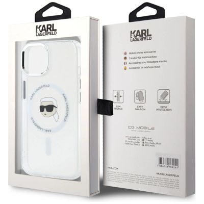 8. Etui Karl Lagerfeld IML Metal Karl Head MagSafe do iPhone 15 biały