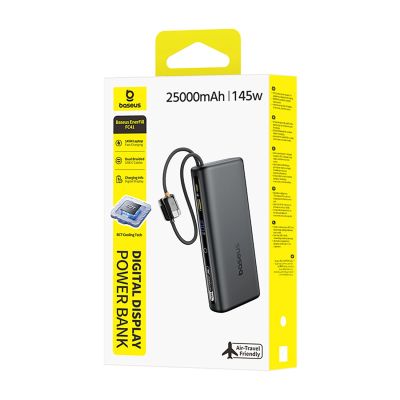 8. Powerbank Baseus EnerFill FC41 25000mAh 145W z wyświetlaczem cyfrowym i wbudowanym podwójnym kablem USB-C - czarny