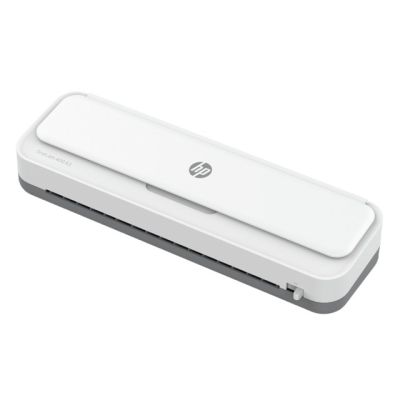 14. HP Laminator ONELAM 400 A3, na zimno/gorąco, zintegrowany trymer, zaokrąglacz rogów, prędkość 40cm/min + 15 folii: 3xA4, 4xA5, 4xA6, 4xB-CARD, biały
