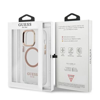 8. Etui Guess Metal Outline MagSafe na iPhone 13 Pro Max - złote
