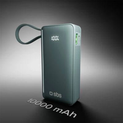 9. Powerbank SBS 10000 mAh 20W z wbudowanym kablem USB-C i wyświetlaczem cyfrowym - szary