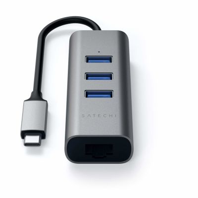 3. Satechi Aluminium Hub 2in1 - aluminiowy Hub do laptopów i komputerów stacjonarnych USB-C (3x USB-A, Ethernet) (space gray)