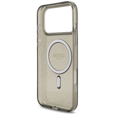 7. Etui Guess IML Glitter Pearl Strap MagSafe na iPhone 18 Pro / 17 Pro - czarne