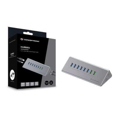 3. CONCEPTRONIC 10-portowy koncentrator USB-A3.0/-C Adapter -> 6xA3.0+m.Netz. Gr