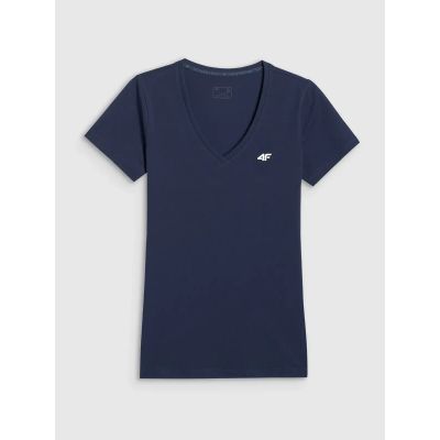 3. T-shirt basic z dekoltem typu serek damski 4F 4FWMM00TTSHF3307-31S