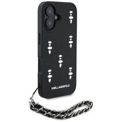 3. Etui Karl Lagerfeld Saffiano Crystals w/Chain na iPhone 16 - czarne