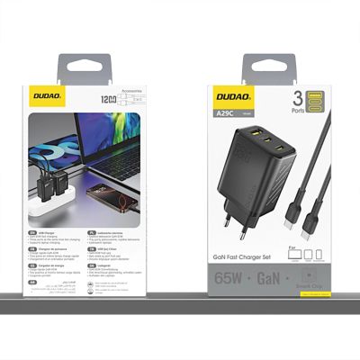 7. Ładowarka sieciowa Dudao A29C 65W GaN + kabel USB-C - czarna