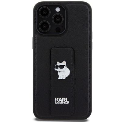 3. Etui Karl Lagerfeld Gripstand Saffiano Choupette Pins na iPhone 13 Pro Max - czarne