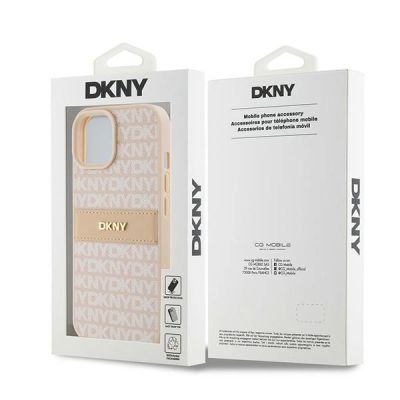 8. Etui DKNY Leather Mono Stripe & Metal Logo na iPhone 15 Plus / 14 Plus - różowe