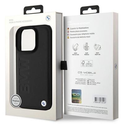 8. Etui BMW Leather Hot Stamp MagSafe na iPhone 16 Pro - czarne