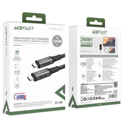 5. Kabel Acefast C1-09 USB-C / USB-C USB4 PD3.1 5A 1m - szaro-czarny