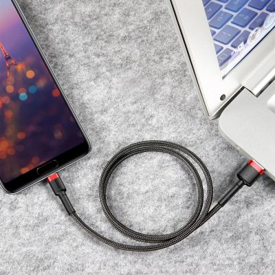 12. Baseus Cafule Cable wytrzymały nylonowy kabel przewód USB / USB-C QC3.0 2A 3M czarno-czerwony (CATKLF-U91)
