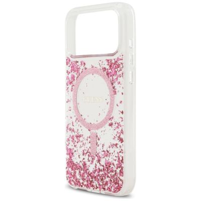6. Etui Guess Resin Bottom Glitter MagSafe na iPhone 17 Pro Max - różowe