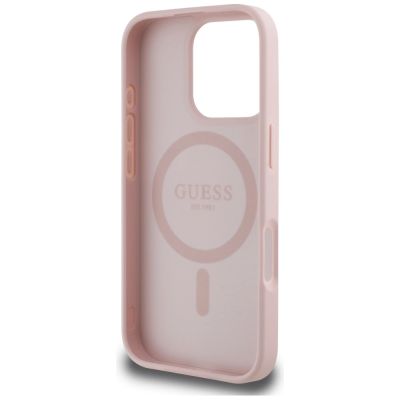7. Etui Guess Grained Hot Stamp Peony Triangle Logo MagSafe na iPhone 16 Pro - różowe