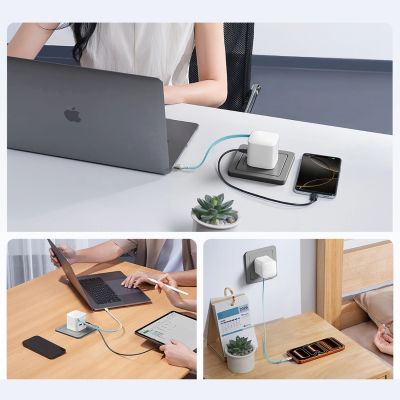 9. Ładowarka sieciowa Cuktech AD653W 67 W GaN 2x USB-C + USB-A ze zwijanym kablem USB-C 70 cm - biała
