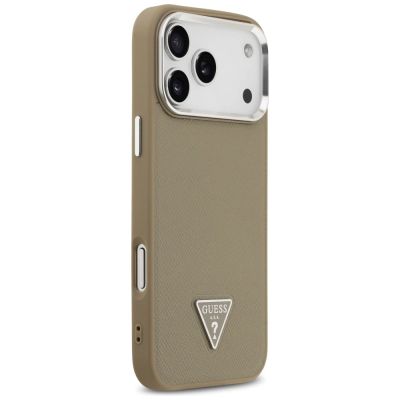 4. Etui Guess Grained Triangle Logo MagSafe na iPhone 17 Pro Max - brązowe