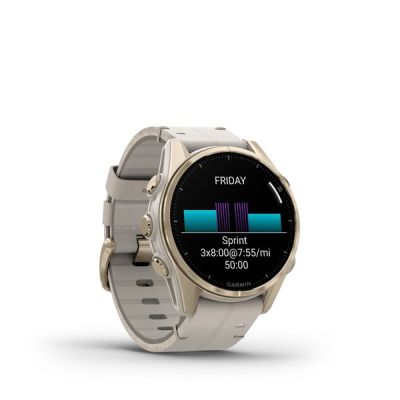 4. Garmin Fenix 8 43mm AMOLED Sapphire Tytan Soft Gold ze skórzanym paskiem Limestone