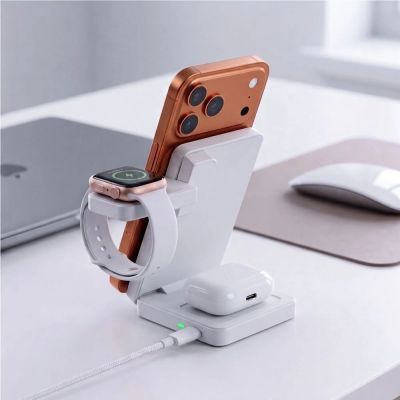 7. Ładowarka bezprzewodowa Tech-Protect A56 3in1 MagSafe 25W QI2.2 + kabel USB-C / USB-C 100 cm - biała