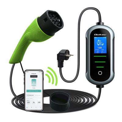 2. Qoltec Mobilna ładowarka do samochodu elektrycznego EV z regulacją 2w1 Typ2 | 3.5kW | 230V | SCHUKO 16A | Wi-fi | TUYA | SMART LIFE | LCD | Przenośna | 5m (52435)